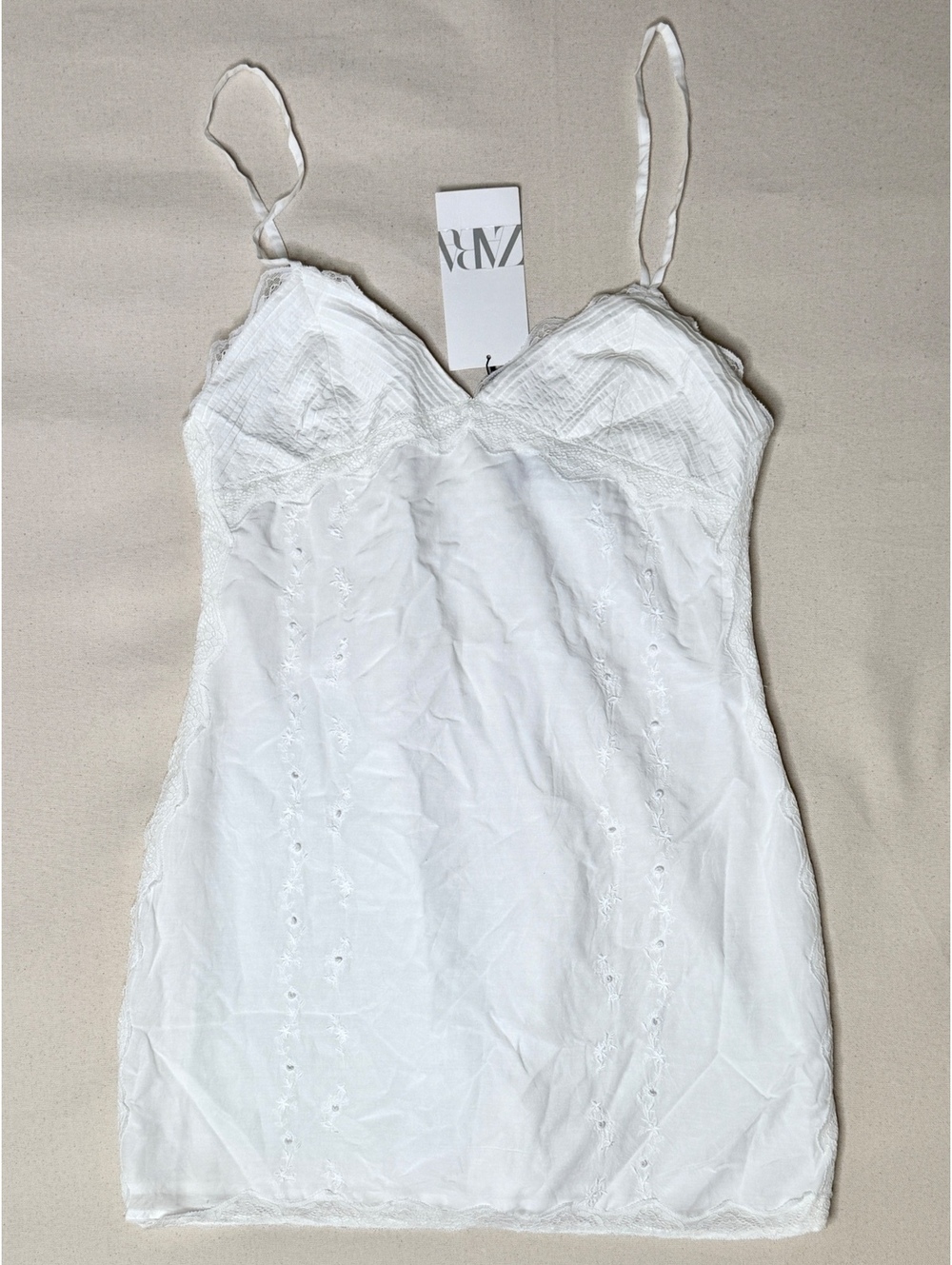 Zara White Embroidered Lace Slip Dress NWT Size M Cottagecore